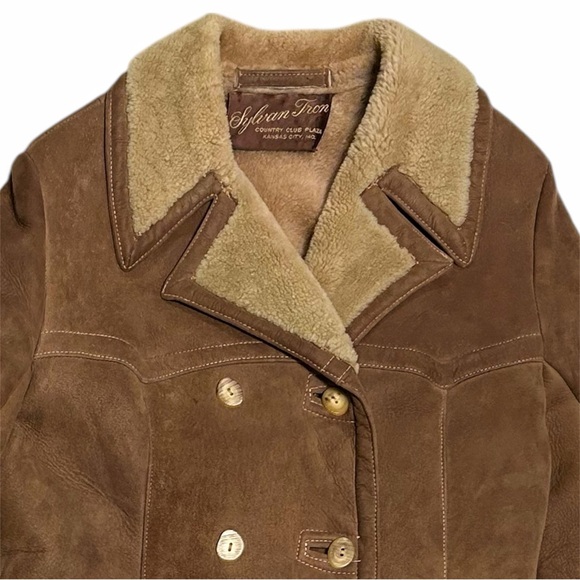 Vintage 70s Shearling California Spring Lamb Coat Double Breasted Sheepskin Tan - Picture 5 of 10